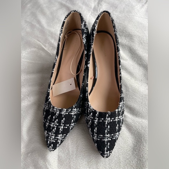 Ann Taylor Factory Houndstooth Black and White Formal Platform Heels Size 10 - Picture 2 of 6